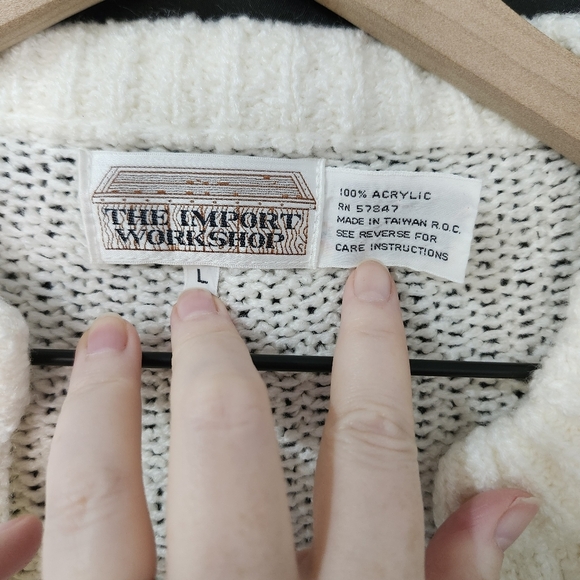 VTG The Import Workshop Women's Cardigan Size L Ivory Open Knit Scandi Chic - Picture 6 of 8